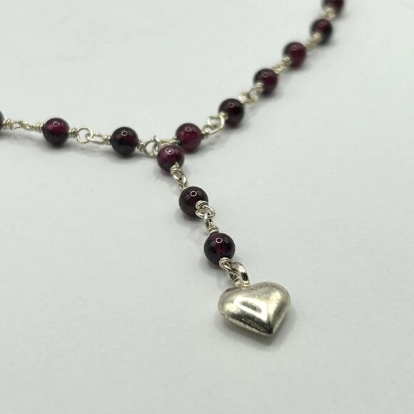 Garnet and 925 Sterling Silver 16" Y-Drop Necklace 3.9mm Beads - Picture 3 of 7